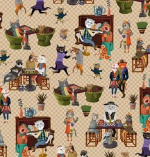 Feline Drive Fabric PURRSUIT OF COFFEENESS Cats Coffee Fat Quarter 18"x22" FQ