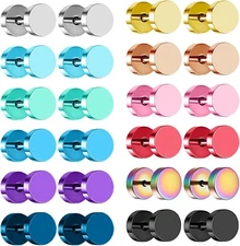 NEWITIN 12 Pairs Dot Stud Earrings for Men Faux Gauges Colorful 