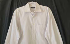 Canali Mens White Light Purple Pinstripe Cotton Dress Shirt US Large 41/16
