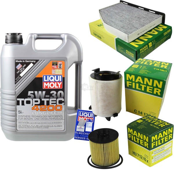 Mann Inspektionspaket 5L Liqui Moly Top Tec 5W-30 FüR VW Golf V 1.4 TSI Audi A3-image