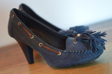 Scarpe Gianna Meliani mocassino in pelle nappa blu scarpe con tacco EU35 UK 2