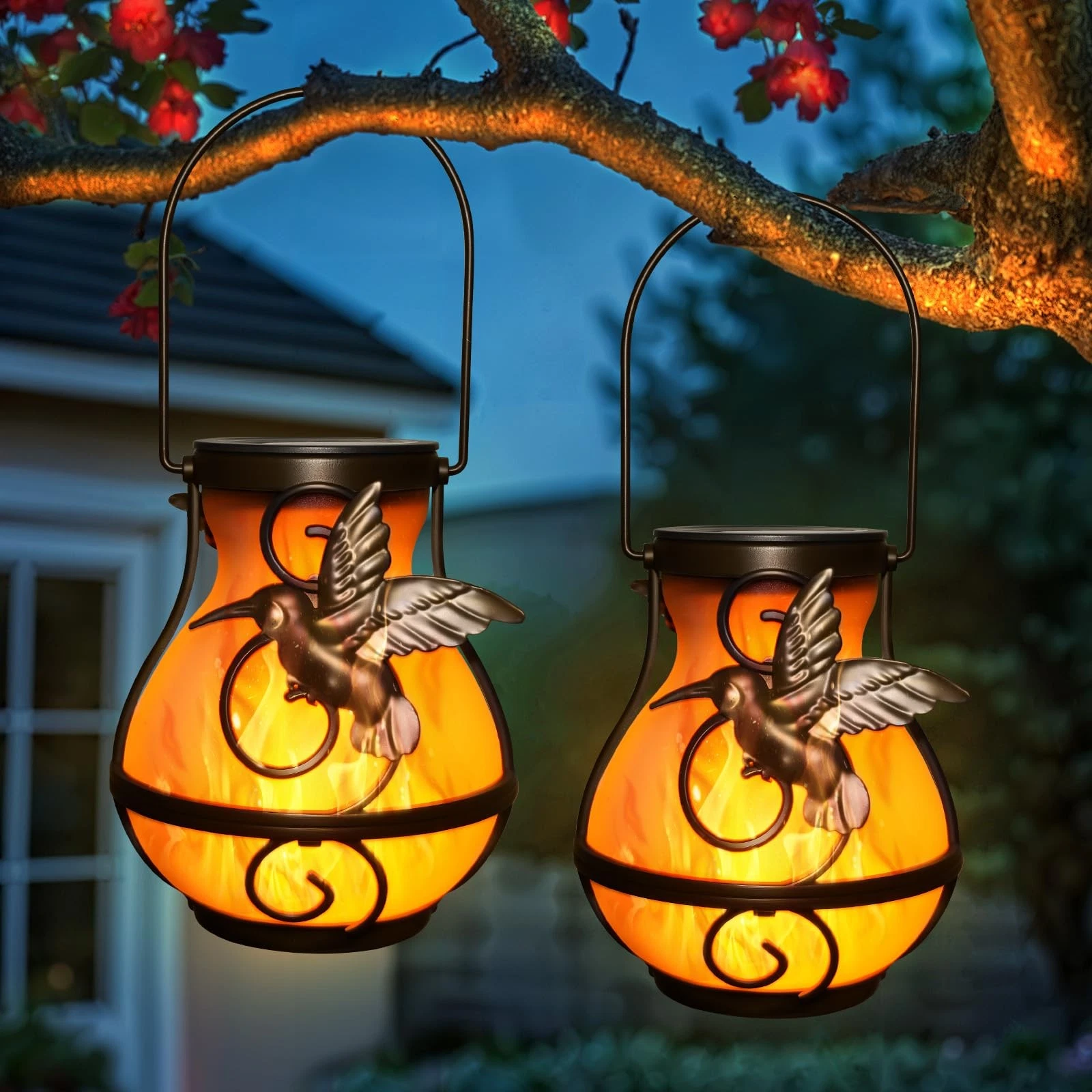 2 Pack Solar Lanterns Outdoor Waterproof Hummingbird Hanging Solar Lantern Fl...