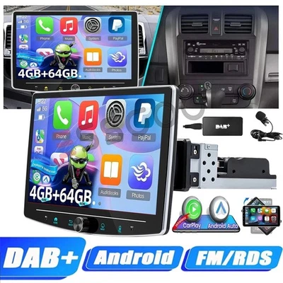 DAB+ 4+64GB Android 15 1 DIN Autoradio 10.1" Carplay GPS 360° Drehbar Bildschirm - Bild 1 von 4