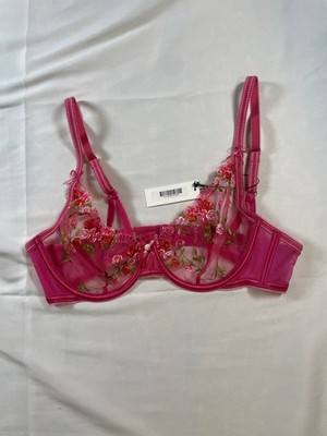 Lounge Underwear Camellia Floral Embroidered Mesh Balconette Bra Pink 34D New