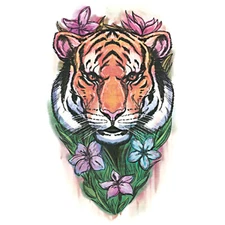 "Nature" Temporary Tattoo, Bengal Tiger in Flowers, Feline Cat