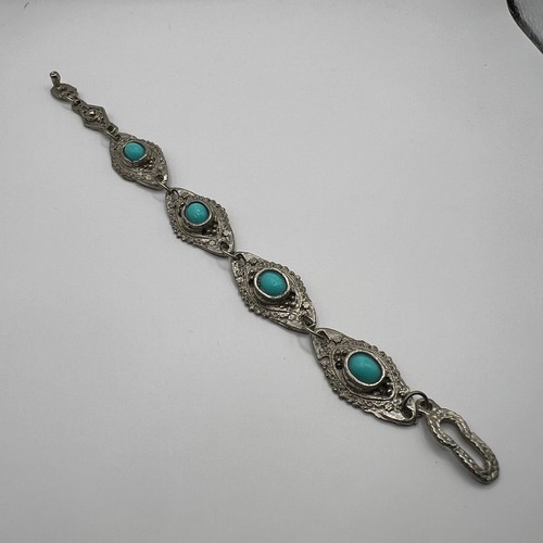 Vintage Armband Faux Türkis Silberfarben Stationen Glieder - Bild 6 von 7