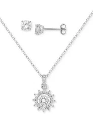 Giani Bernini 2-Pc. Set Cubic Zirconia Halo Pendant Necklace & Stud Earrings