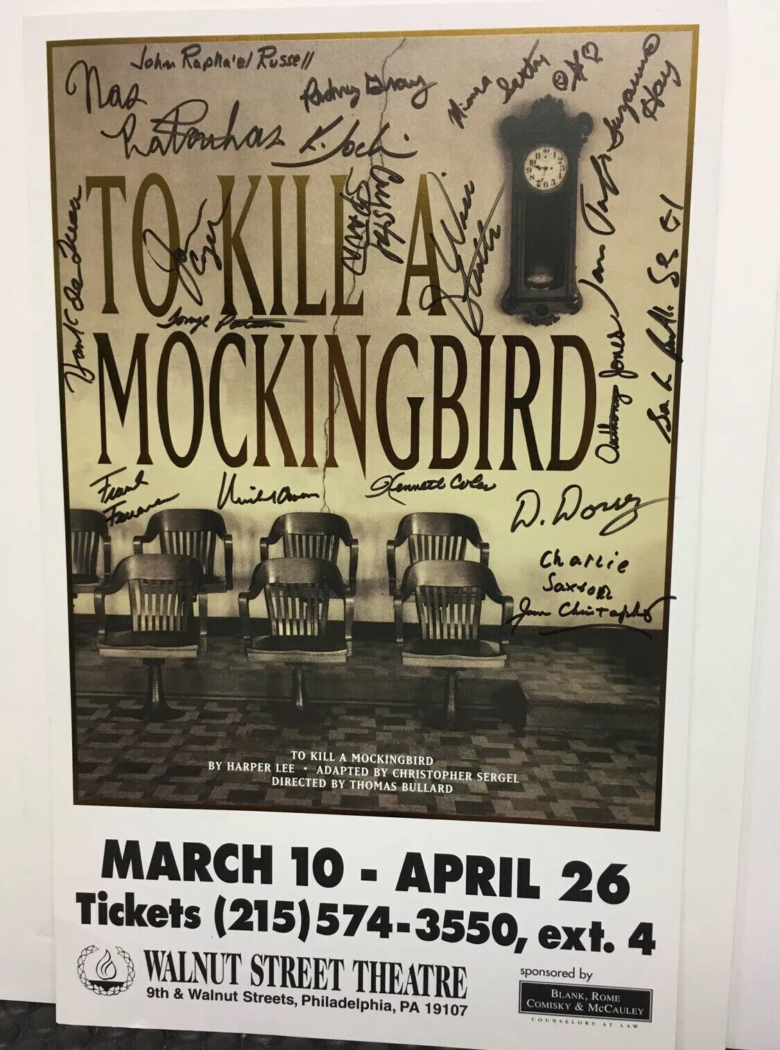 To Kill A Mocking Bird Walnut Street Theatre  Poster signed by e