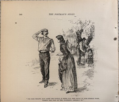 1892 The Poor Fellow, Days After The Battle  Antique Wood Engraving