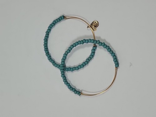 ALEX & ANI Blue Gold Tone Beaded Adjustable Bangle Bracelet Missing Tag Lot of 2 - Picture 7 of 9