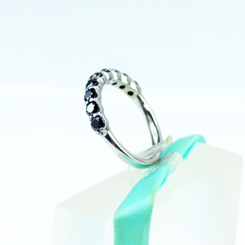 3MM Black Genuine Moissanite Wedding Band, 925 Sterling Silver, 9Stone Style - Picture 3 of 9