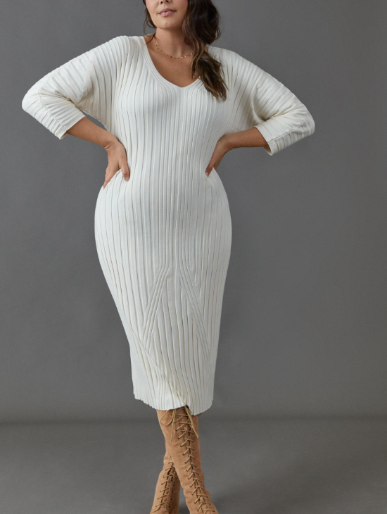 Anthropologie Maeve 3X Maris Midi Ribbed Knit Ivory Soft Stretchy Sweater  Dress | eBay