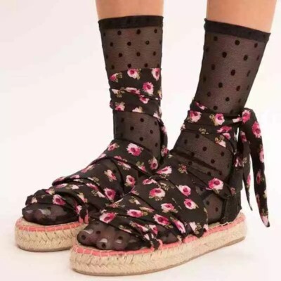 Prada Women's Floral Wraparound Espadrille Platform Sandals Size 37.5
