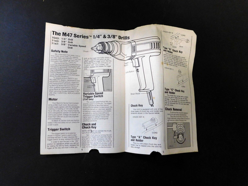 Instruction Manual "Black & Decker 1/4" & 3/8" Drills" Dated 1992 Good Used Cond - Picture 2 of 3