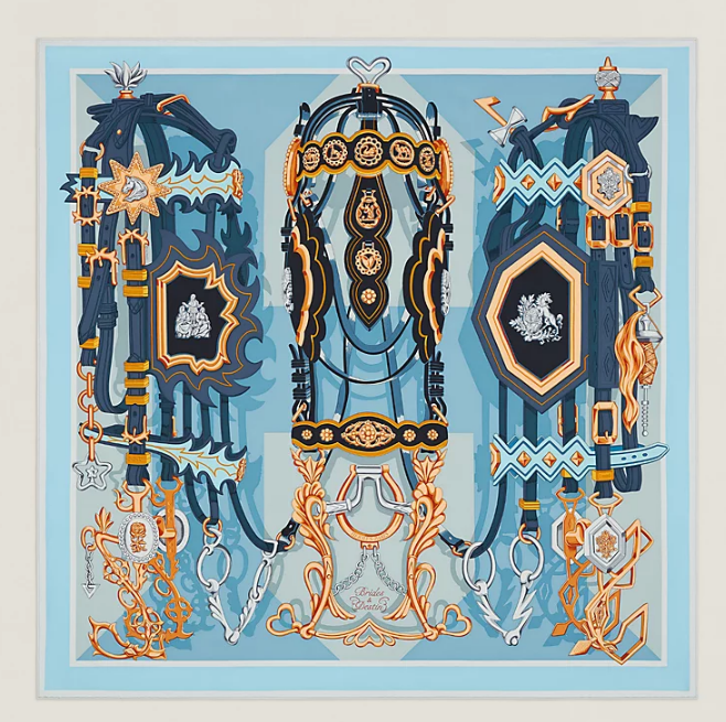 Hermes Brides et Destin scarf 90 Bleu Jean | eBay