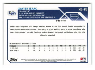 Xavier Isaac 2023 Topps Pro Debut #PD-90-TB RAYS | eBay