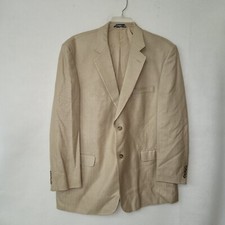 Haggar Black Label Blazer Men 46L Tan Herringbone Silk Sportcoat Business Preppy