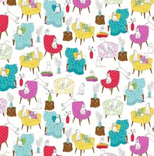 Feline Drive Fabric CAT FLAT Cats on Chairs - Fat Quarter 18"x22" FQ