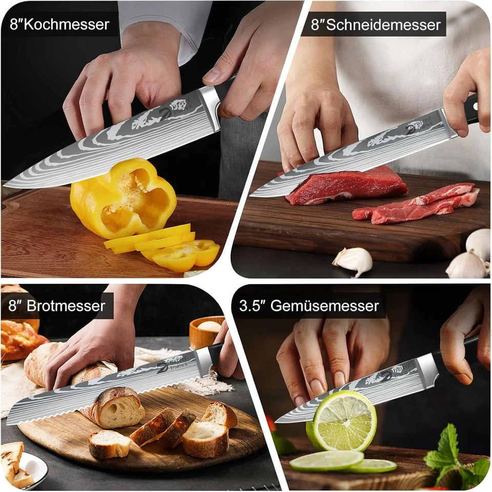 Messerset mit Rolltasche 8-teiliges Profi Küchenmesser Küchenchef Kochmesser DHL - Bild 4 von 4