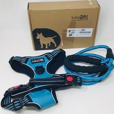 tobeDRI No Pull Dog Harness Adjustable Reflective w/ Heavy Duty 5' Leash Blue M