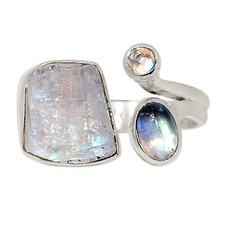 Natural Rainbow Moonstone - India 925 Silver Ring Jewelry s.5.5 ALLR-32262