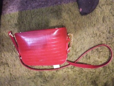 David Jones Paris,Karminrot/Goldapplikationen handtasche damen ,Quasi Neu,