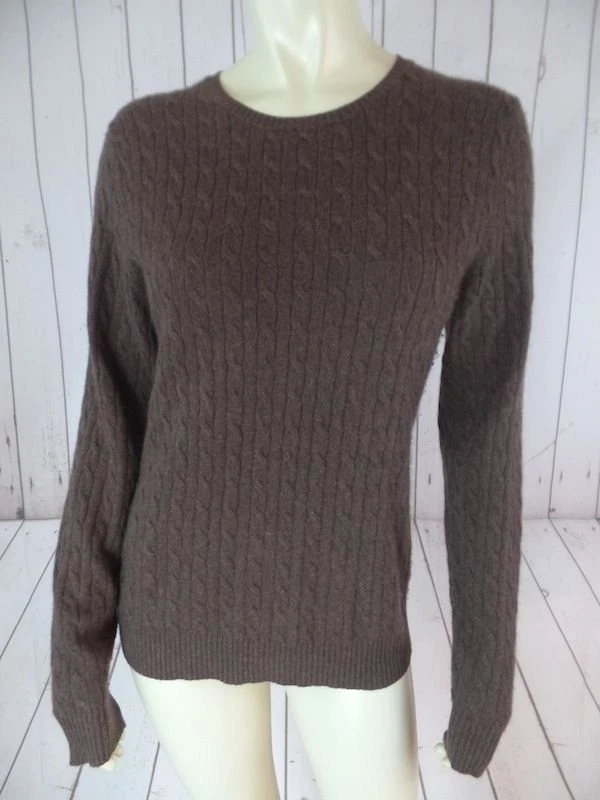 Tweeds Cashmere Sweater L Brown Heather Pullover Cable Knit Round Neck