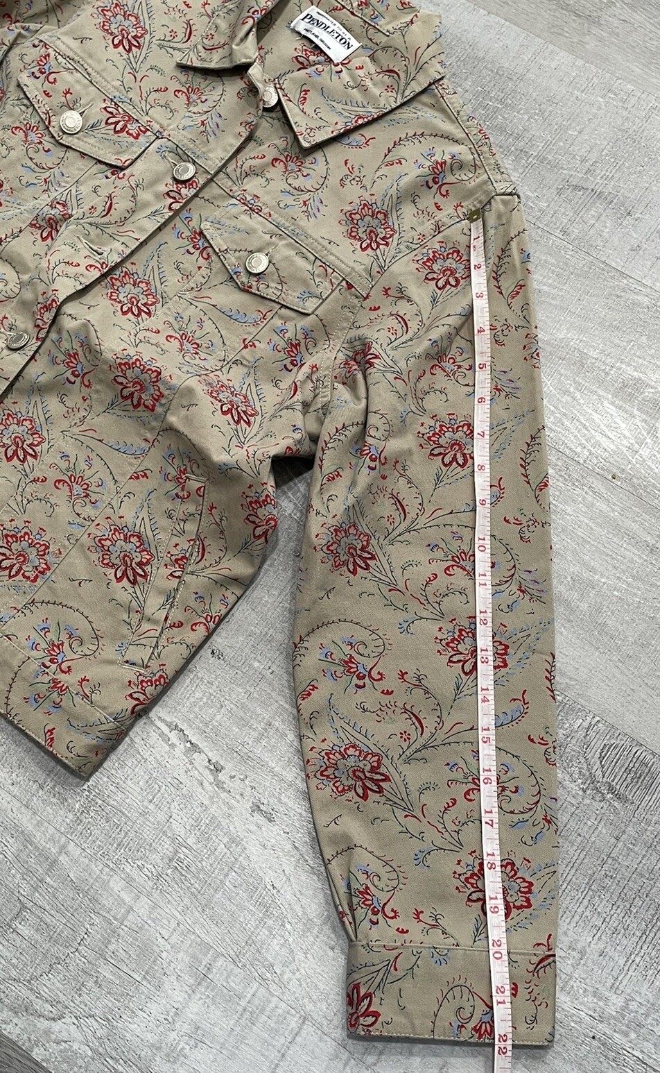Pendleton trucker Denim Jacket Spring Tan Floral … - image 7