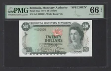 Bermuda 20 Dollars 1974 P31as "Specimen" Uncirculated Grade 66
