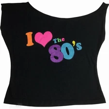 Franco Women's Retro I Love The 80s T Shirt Graphic Top Black Size S/M
