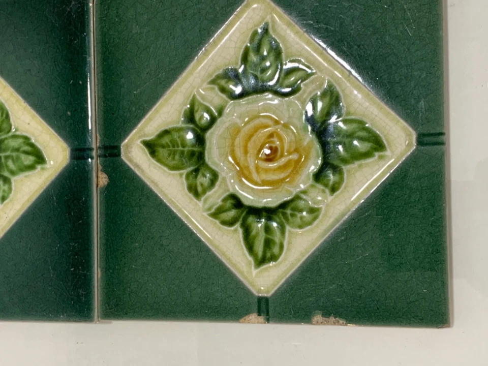 4 piezas Azulejos Inglaterra Art Nouveau Mayólica Antigua Rara De Colección Floral 6x6 Pulgadas Foto 2 de 4