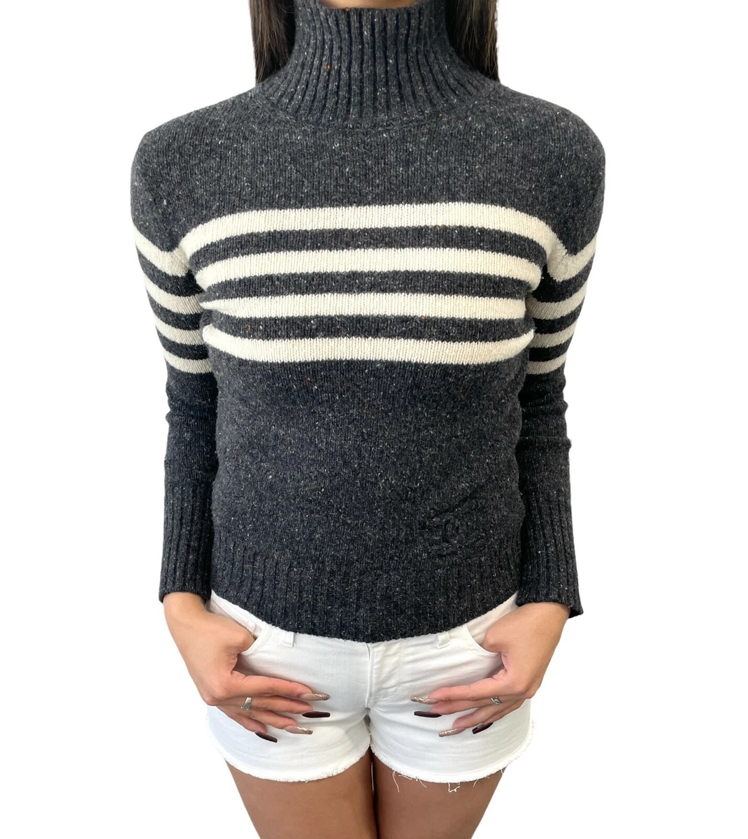 CHANEL Vintage 08A CC Logo Turtleneck Sweater Tops #38 Wool Cashmere Gray  RankAB