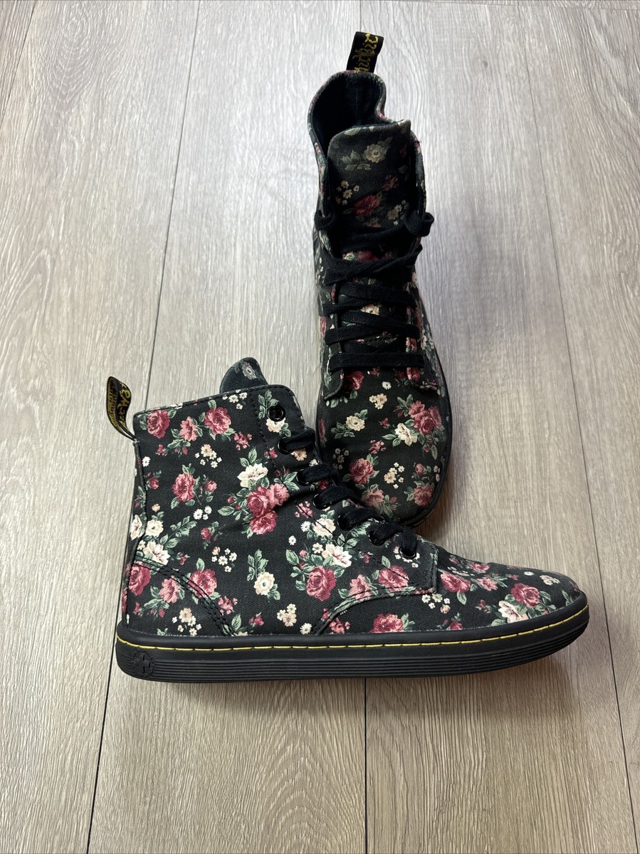【Dr.Martens】 ★ Darnet Flower ★ Black DR. MARTENS Floral Boots Canvas Women's 7 Colorful Mid Top