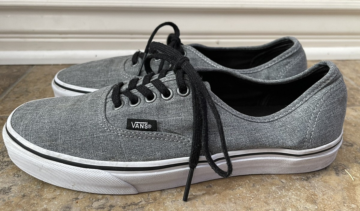 VANS Off The Wall Mens Size 8.5 Gray Canvas Chambray Low Top Skate Sneakers TC9R Vans Off The Wall Low Top Textile Gray Black | Mercari main image 4