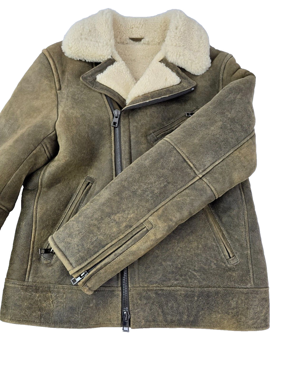 Michael Kors Leather Shearling Sheepskin B-3 Bomber Aviator Biker Suede Jacket S image 9