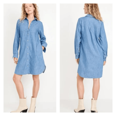 old navy chambray shirt dress Old Navy Womens Dress Denim Blue Button Long Sleeve Chambray Blue Size  Medium