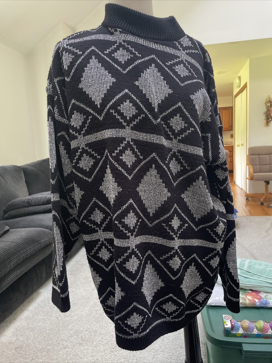 Headliners Black & Silver Knit Long Sleeve Sweater Size 2 X