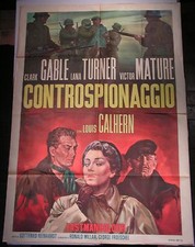 Manifesto CONTROSPIONAGGIO 1955 CLARK GABLE LANA TURNER MATURE dis.GASPARRI MGM