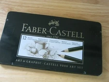 Faber-Castell #9000 Art & Graphic Set of 12 Blacklead Pencils in Metal Case