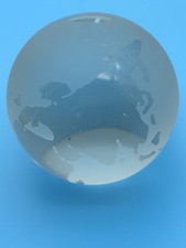 Vintage Solid Glass World Globe Paperweight Frosted Glass, 4"