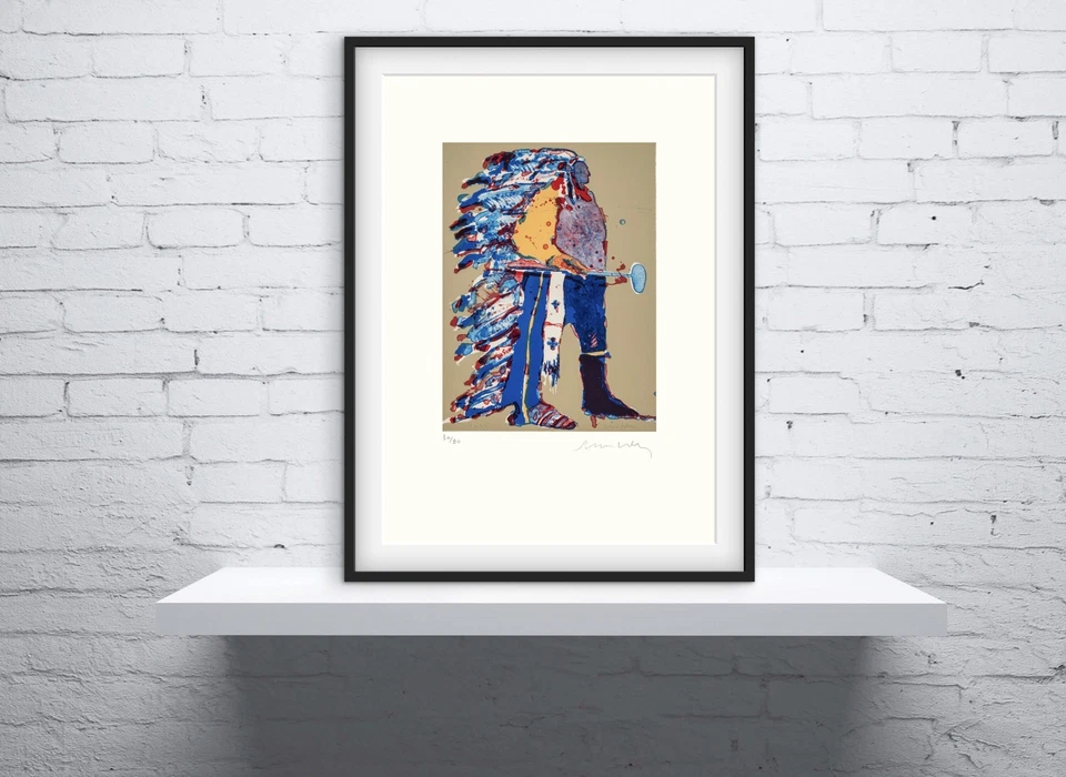 Firmado por Fritz Scholder - Indio patriótico - Impresión rara - Certificado. Foto 3 de 4