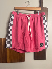 Quicksilver pink checkerboard Drawswing Lined Stretch Elastic Waist Swim Trunks
