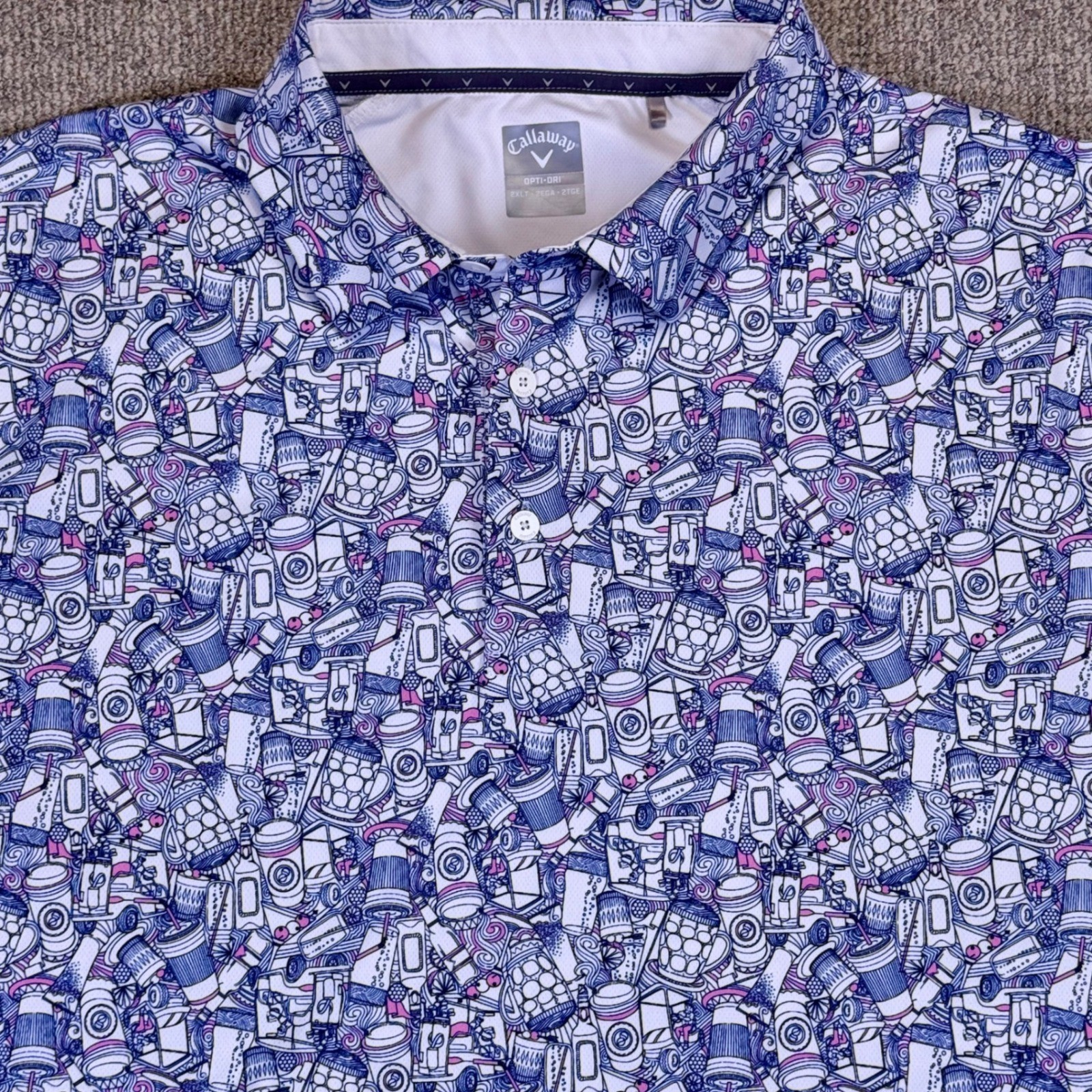 Callaway Men's Opti-Dri Golf Polo Shirt 2XLT Tall Stretch Coffee Print NWOT