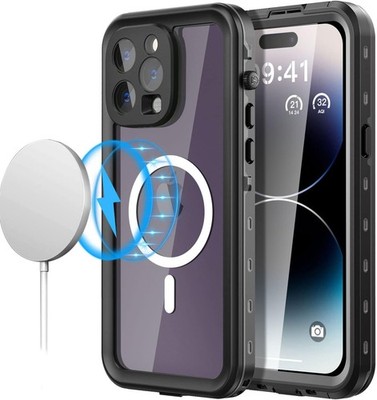 AICase iPhone 14 Pro Max Wasserdichte Hülle mit MagSafe IP68 Stoßfest Schwarz
