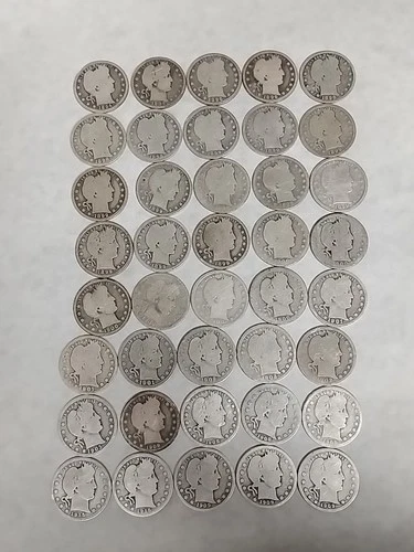 Barber Quarter Roll🔥40 Coins 90%Silver-Dates Readable🔥About Good-Fine Grade#R2