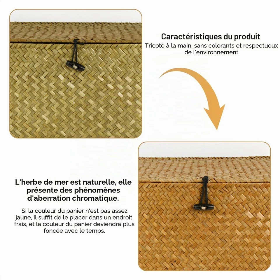 Esoes Boîte de rangement en rotin tressé avec couvercle - Taille M - Photo 4/4