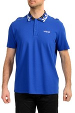 Versace Men's Royal Blue Logo Embroidery Short Sleeve Polo Shirt US 3XL IT 58