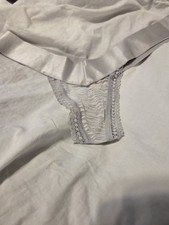 NWT Sexy Shiny Silver Victoria's Secret High Leg String Thong Medium 6