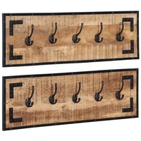 Garderobe Kleiderhaken Hakenleiste Wandgarderobe 2 Stk. Raues Massivholz Vidaxl