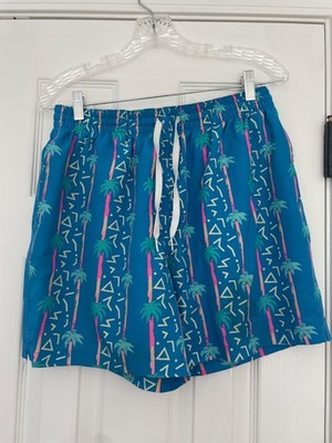 Chubby s Classic Swim Trunk Blue Palm Trees  Adult Large 5.5 Inseam